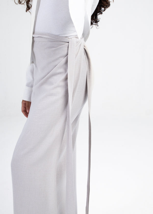 Side Wrap Linen Skirt in Grey