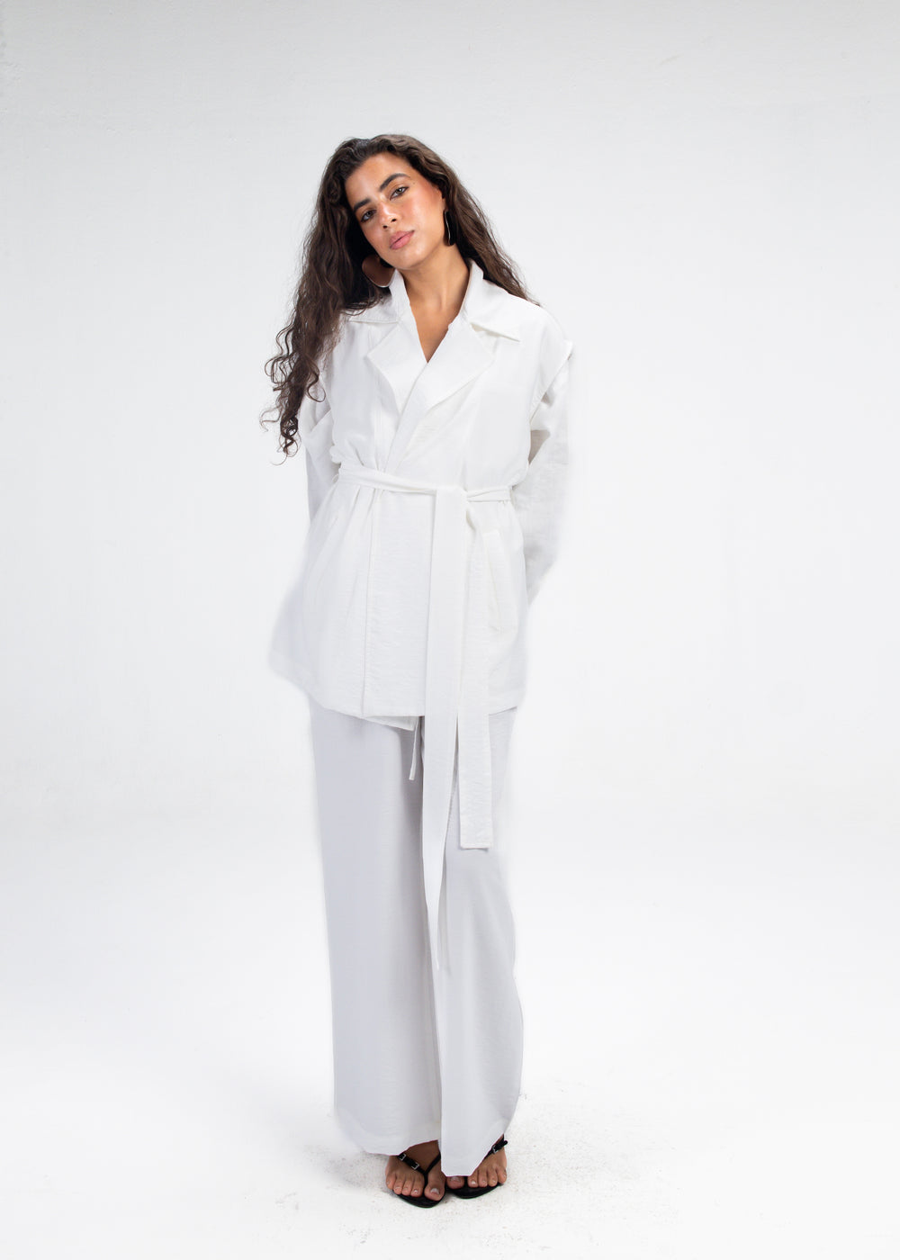 Crinkled Vest Set in White