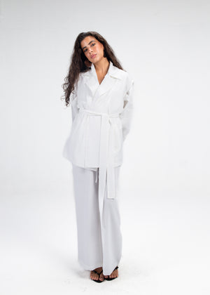 Crinkled Straight Leg Pants in White