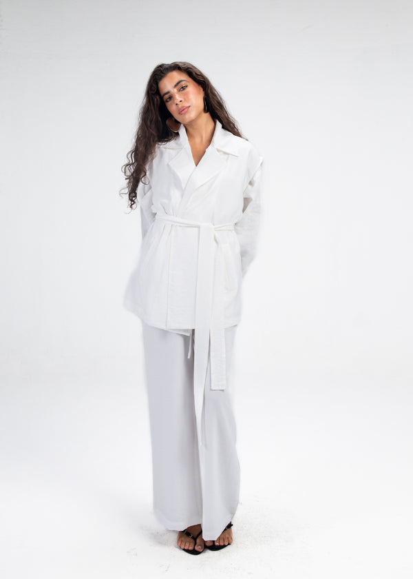 Crinkled Straight Leg Pants in White