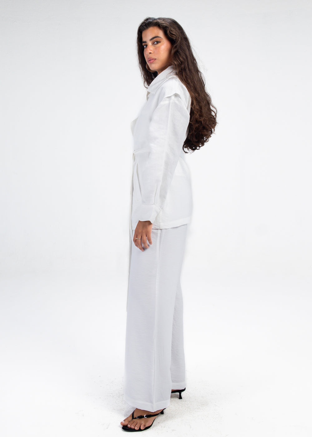 Crinkled Straight Leg Pants in White