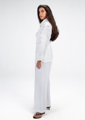 Crinkled Straight Leg Pants in White
