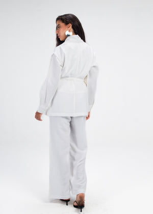 Crinkled Straight Leg Pants in White