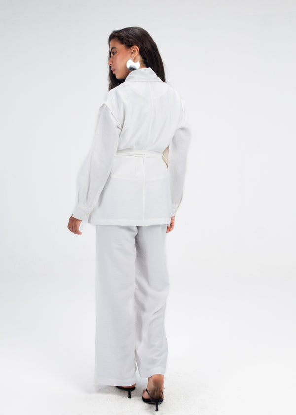 Crinkled Straight Leg Pants in White