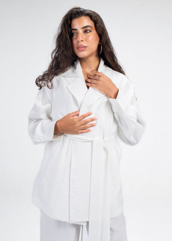 Crinkled Vest Set in White