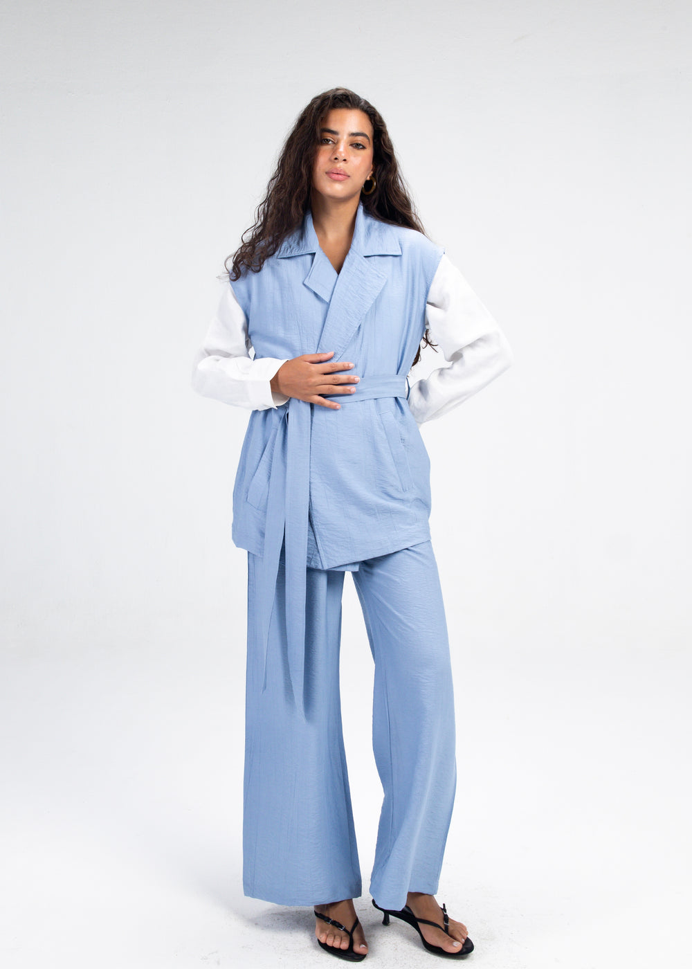 Crinkled Straight Leg Pants in Steel Blue