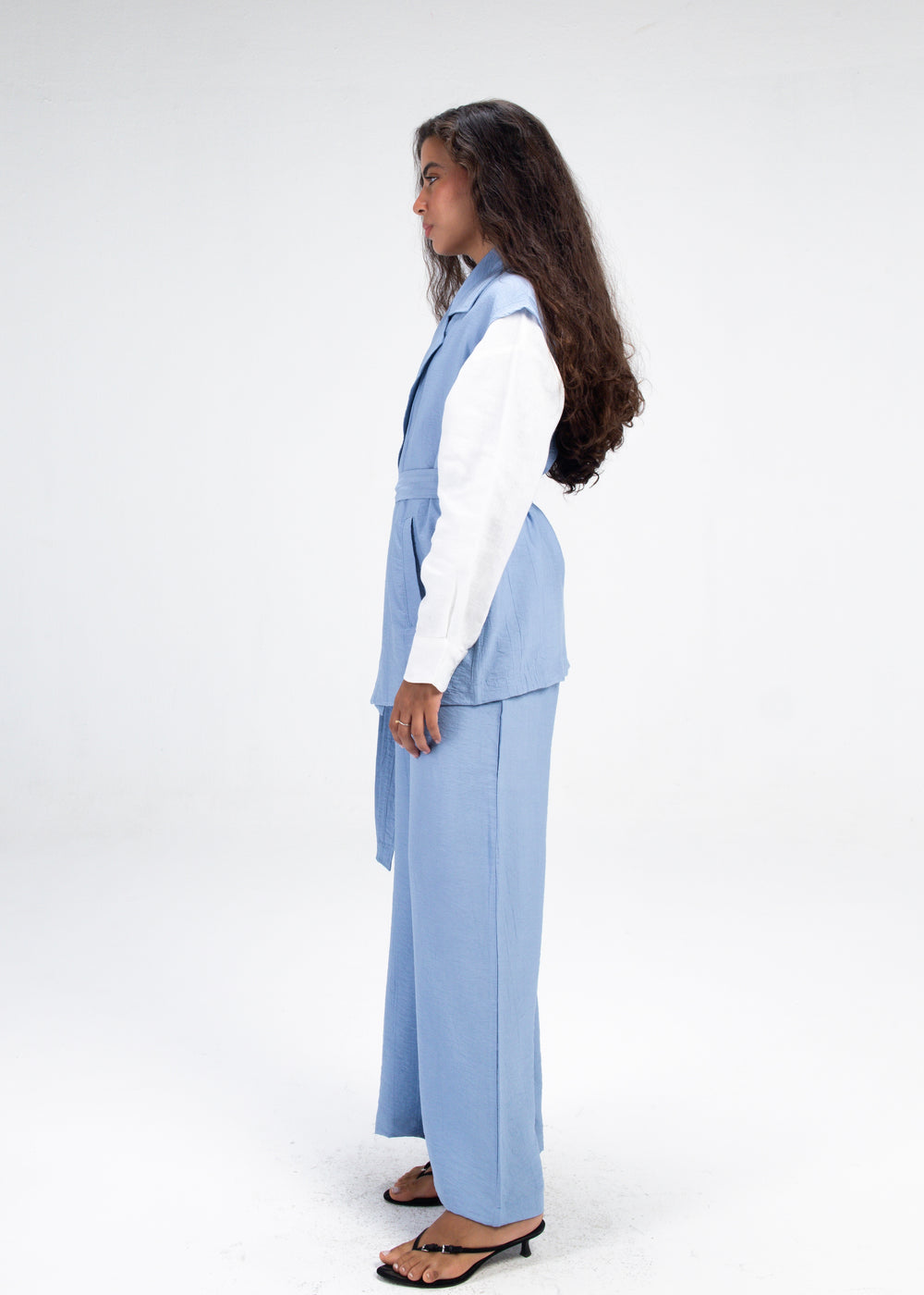 Crinkled Vest Set in Blue