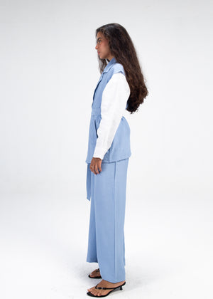 Crinkled Vest Set in Blue