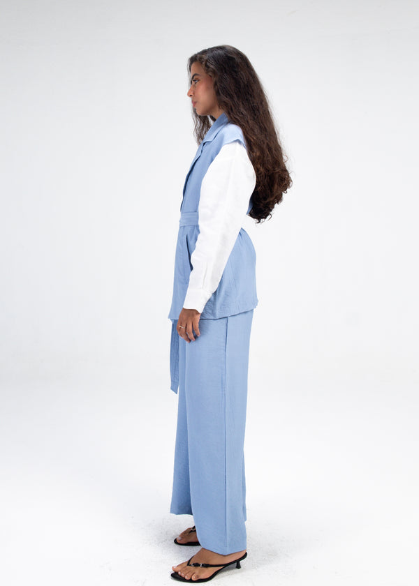 Crinkled Vest Set in Blue