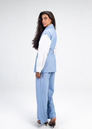 Crinkled Vest Set in Blue