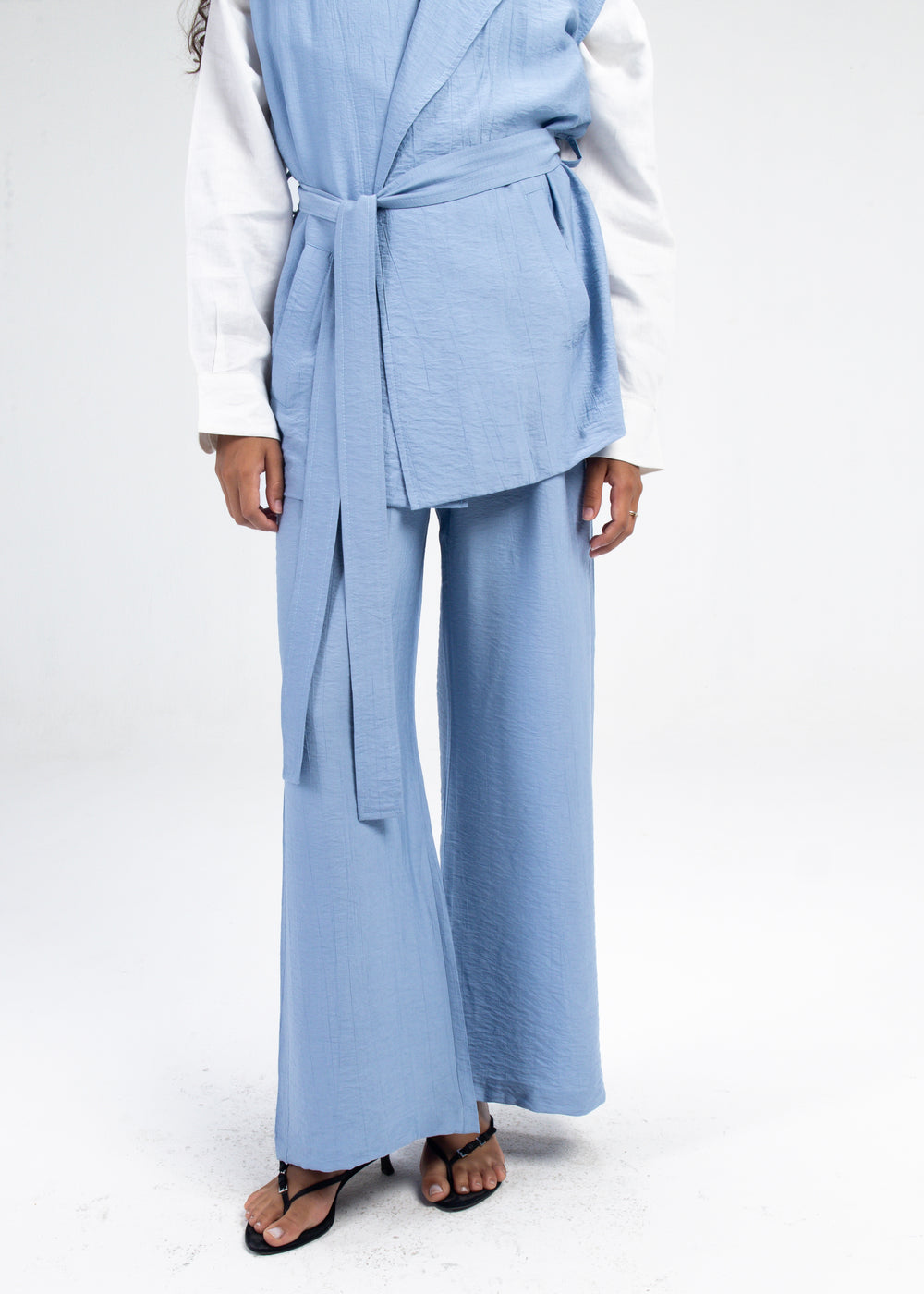 Crinkled Straight Leg Pants in Steel Blue