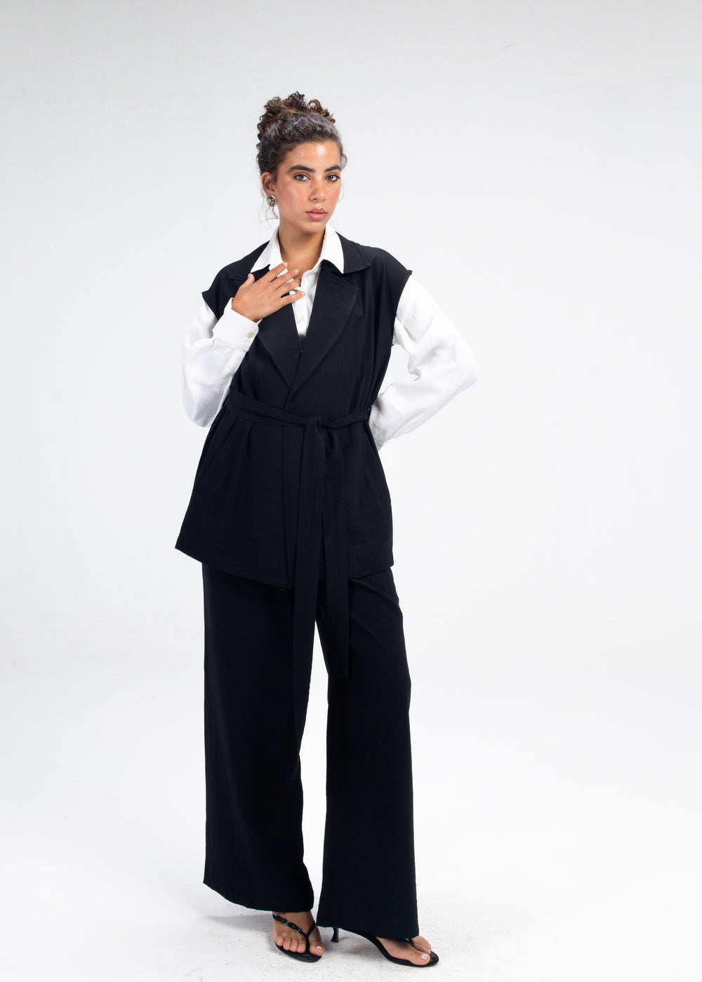 Crinkled Straight Leg Pants in Black