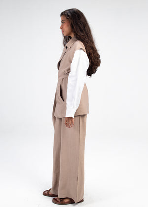 Crinkled Straight Leg Pants in Cafe