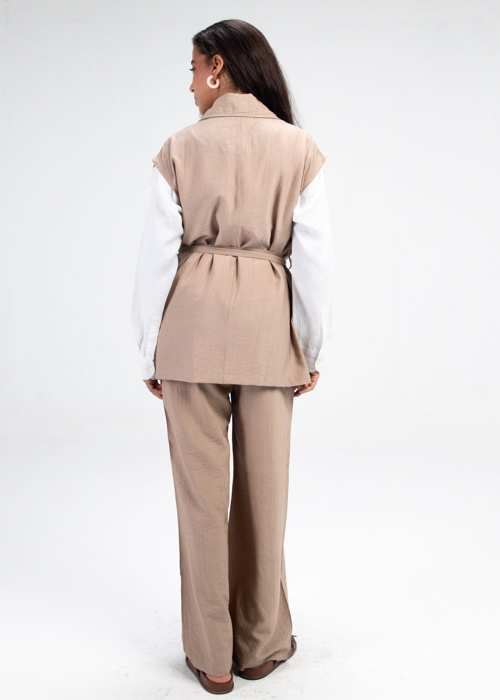 Crinkled Straight Leg Pants in Cafe