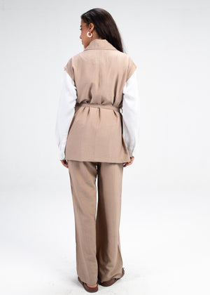 Crinkled Straight Leg Pants in Cafe