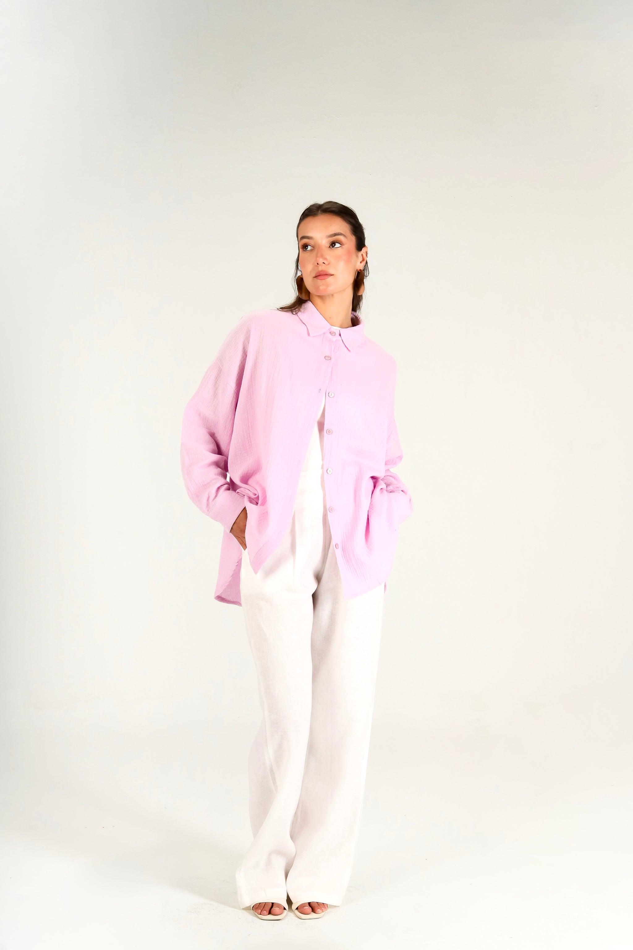 Cotton Muslin Shirt in Lilac