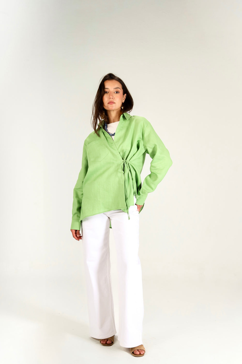 Tied Up Linen Shirt in Lime