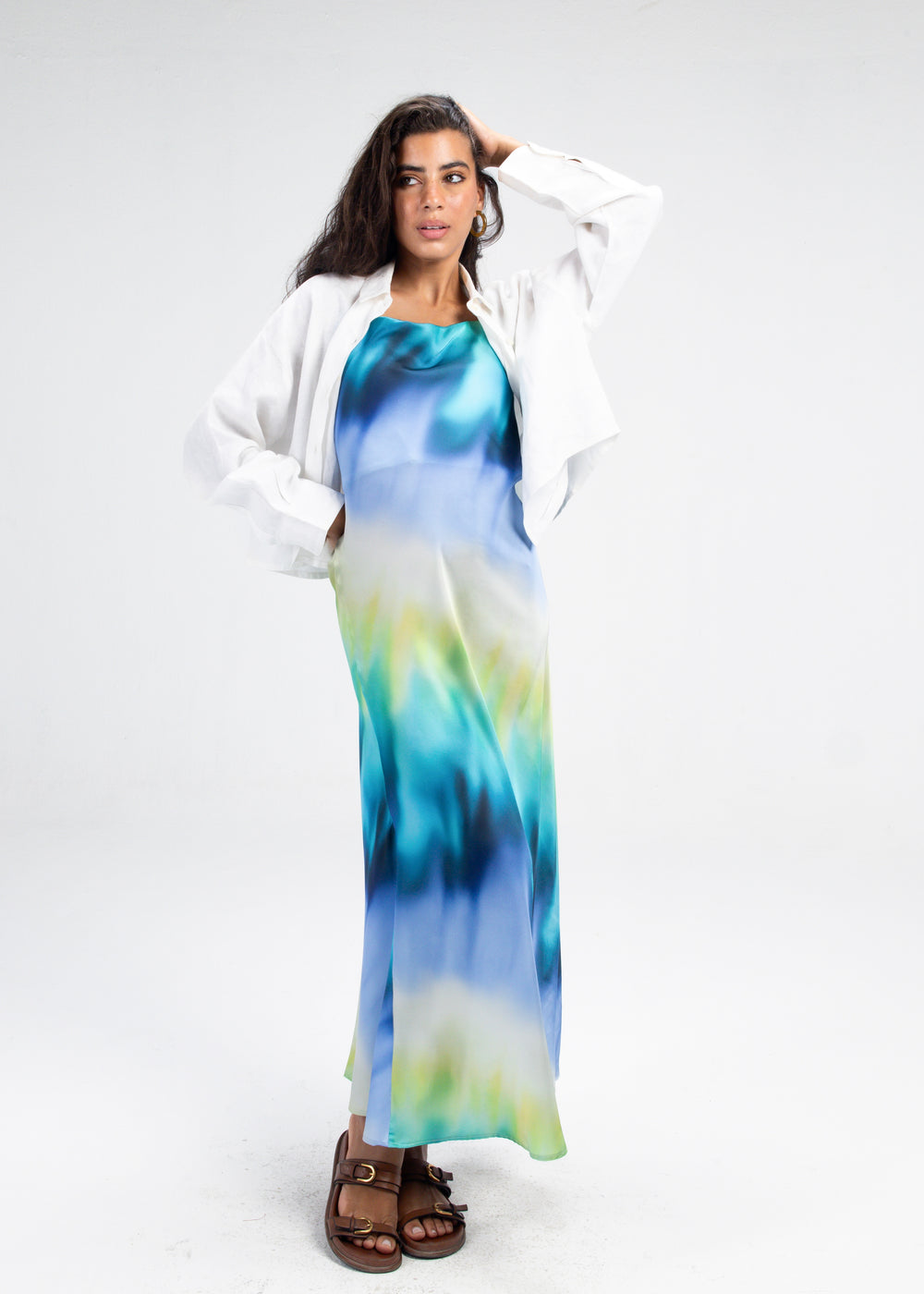 Slip Satin Dress in Shades of Blue