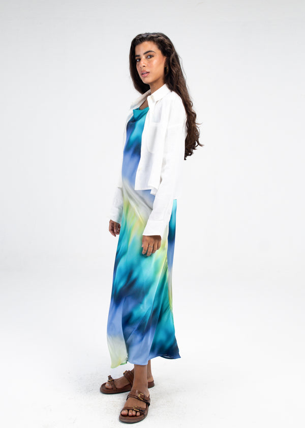 Slip Satin Dress in Shades of Blue