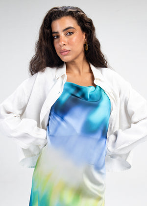 Slip Satin Dress in Shades of Blue