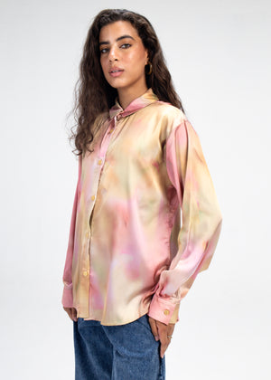 Printed Satin Shirt in Champagne