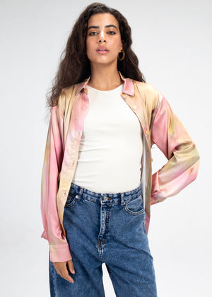 Printed Satin Shirt in Champagne