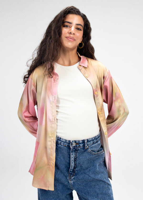Printed Satin Shirt in Champagne