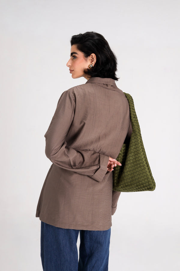 Crinkled Crossover Blazer in Cafe