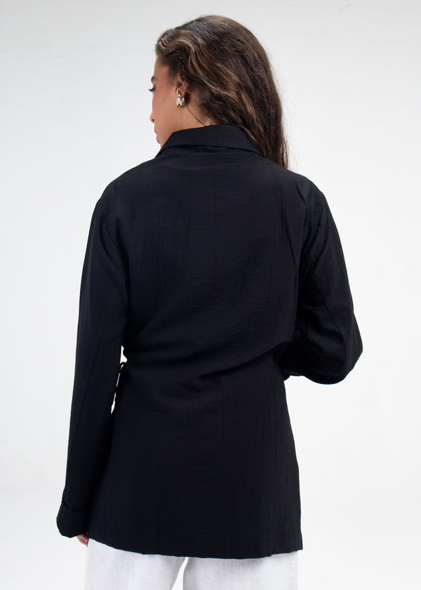 Crinkled Crossover Blazer in Black