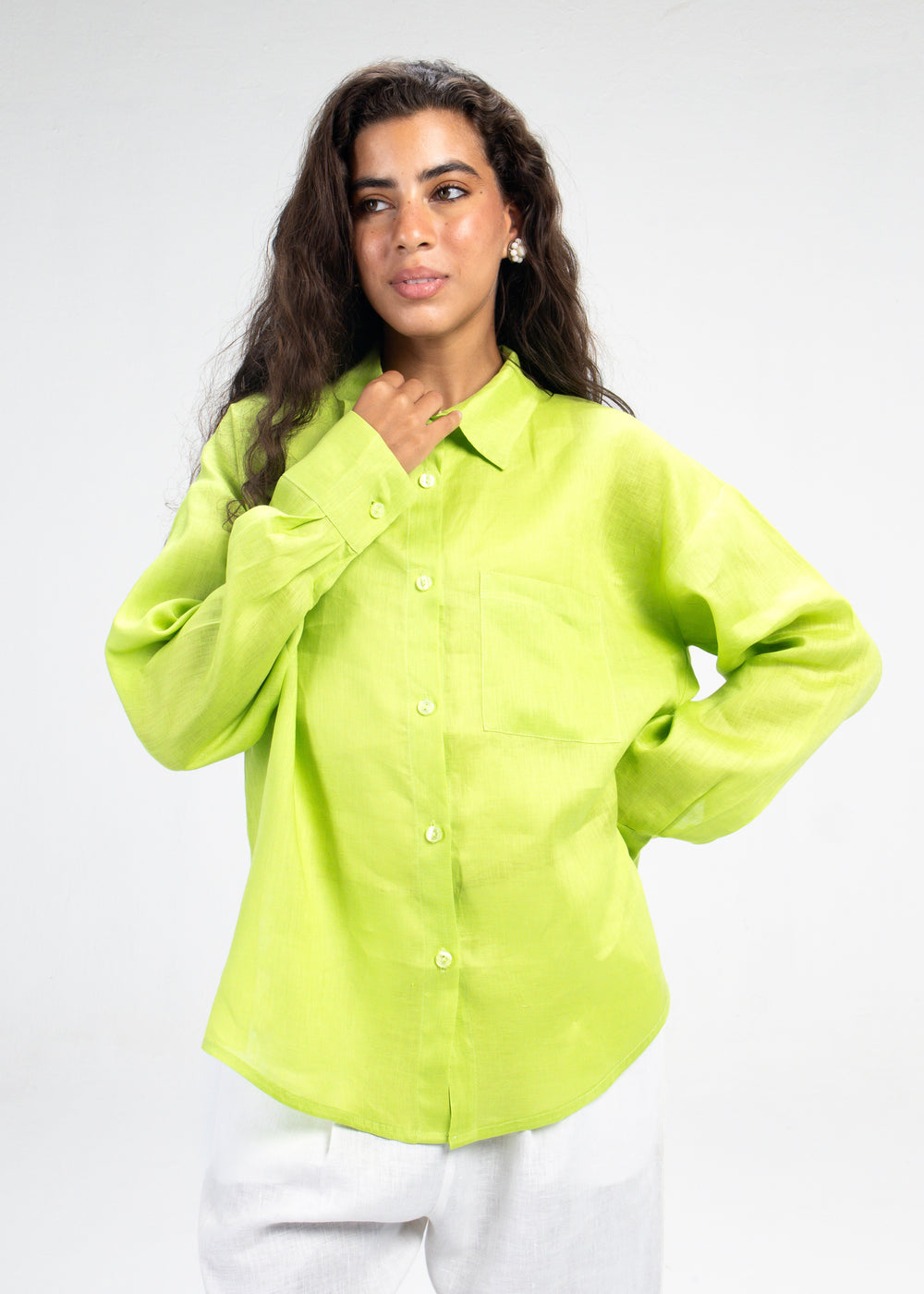 Livin’ In Linen Shirt in Lemon Green