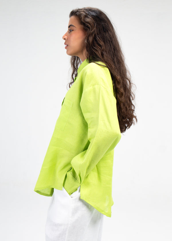 Livin’ In Linen Shirt in Lemon Green