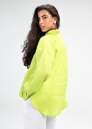 Livin’ In Linen Shirt in Lemon Green