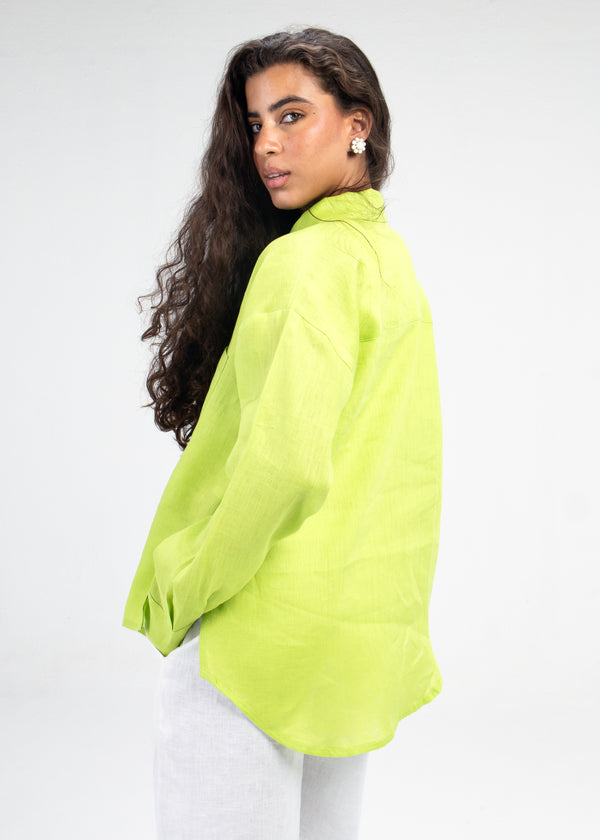 Livin’ In Linen Shirt in Lemon Green