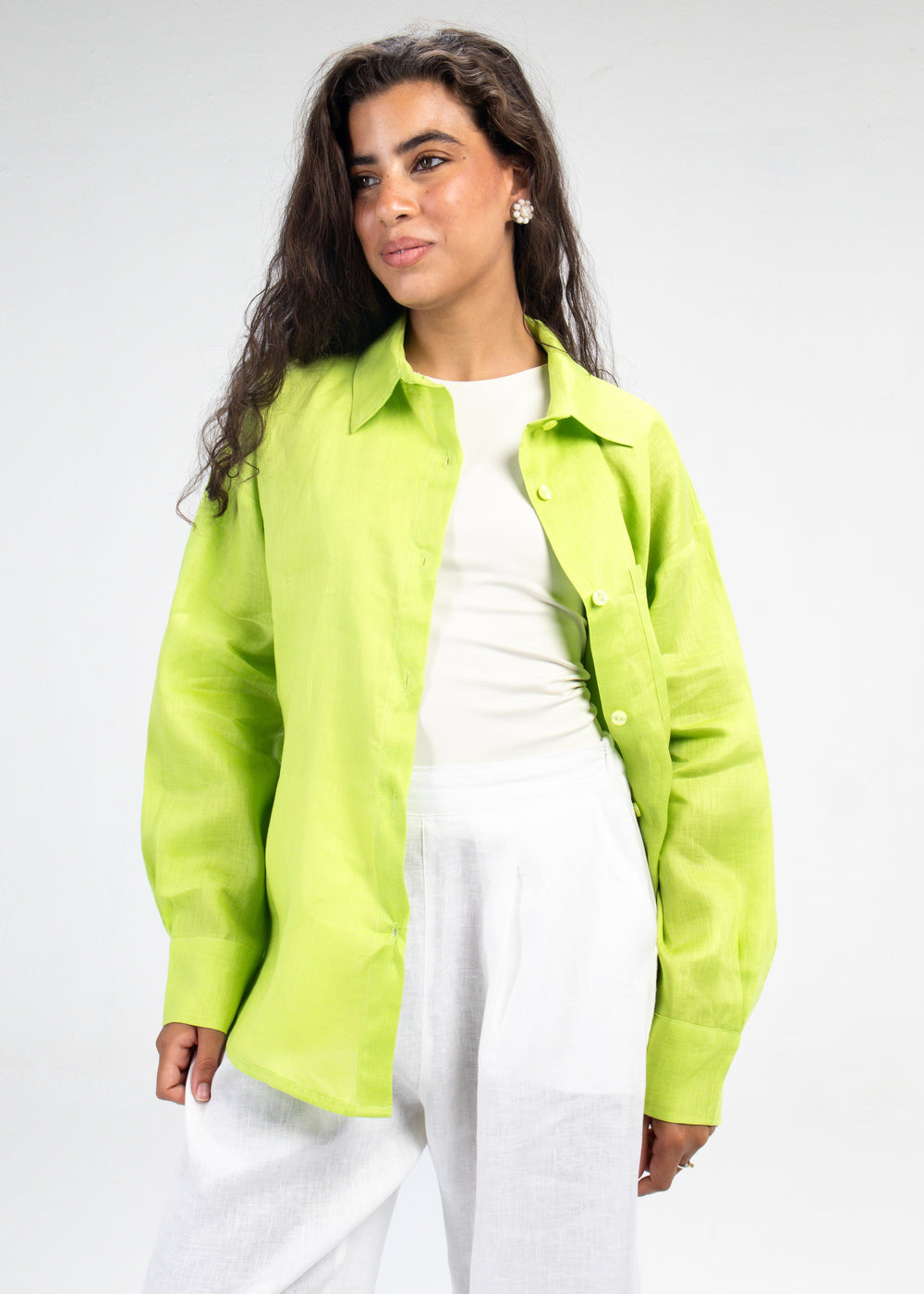 Livin’ In Linen Shirt in Lemon Green