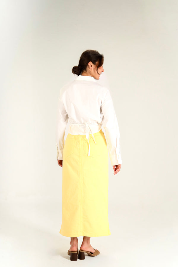 Straight Denim Skirt in Yellow