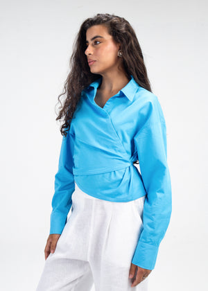 Tied-to-You Cropped Shirt in Blue