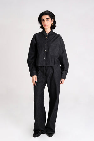 Cropped Denim Shirt in Black