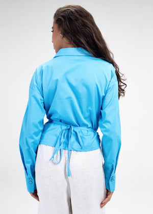 Tied-to-You Cropped Shirt in Blue