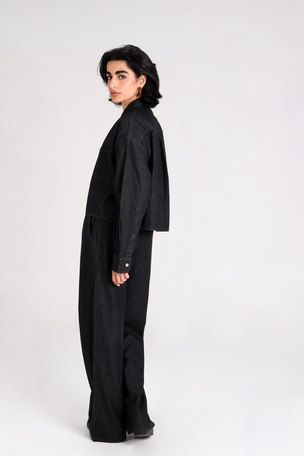 Cropped Denim Shirt in Black