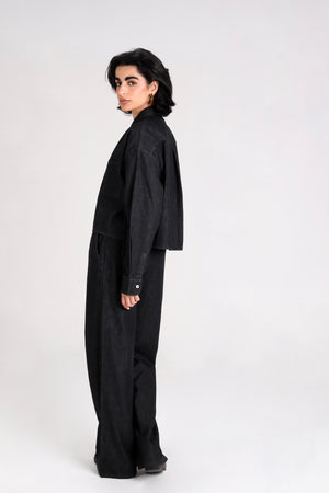 Cropped Denim Shirt in Black