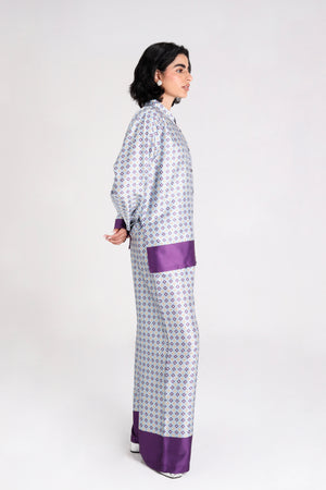 Geometric Printed Satin Set in Purple
