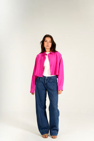 Just Like Me Cropped Shirt in Fuchsia