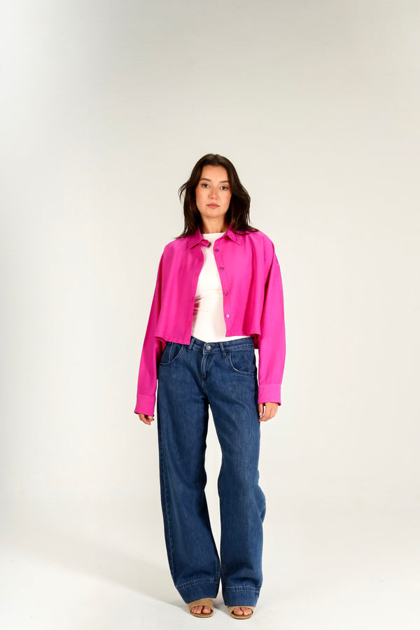Just Like Me Cropped Shirt in Fuchsia