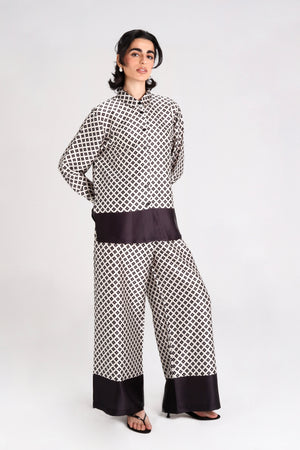 Geometric Printed Satin Set in Black