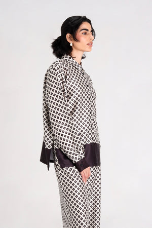 Geometric Printed Satin Set in Black