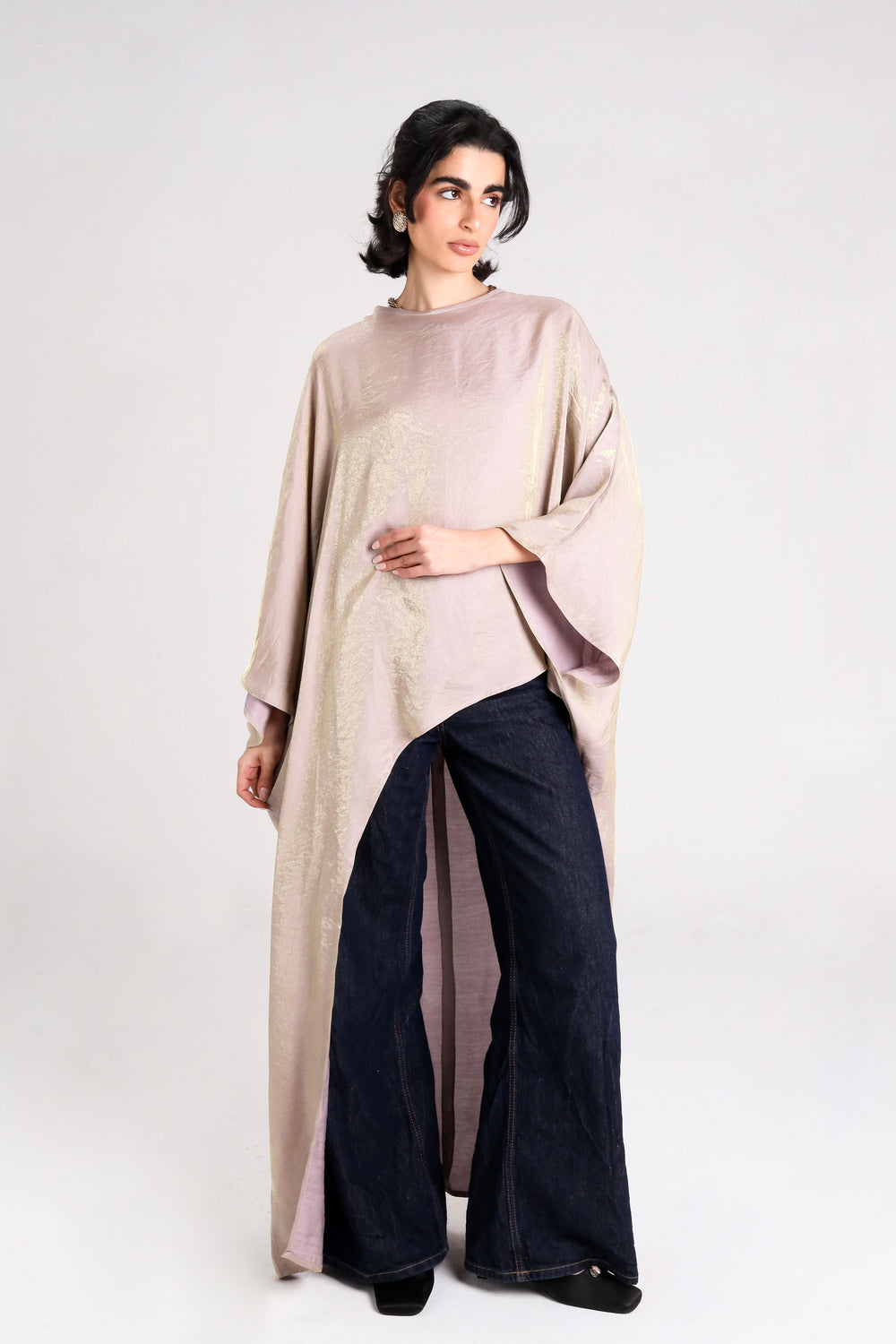 Shimmer Asymmetric Top in Beige