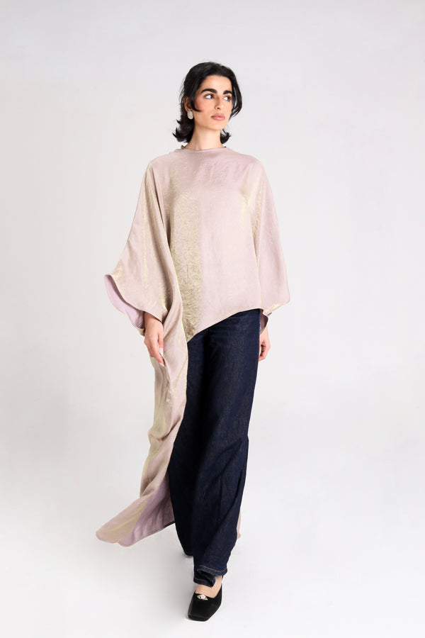 Shimmer Asymmetric Top in Beige