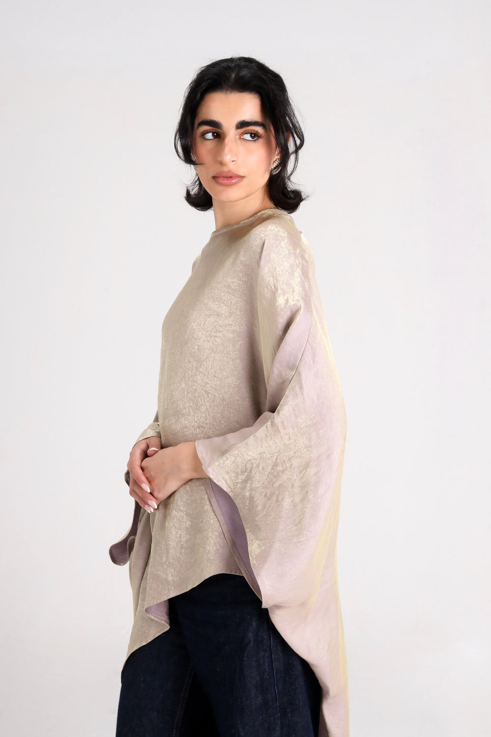 Shimmer Asymmetric Top in Beige