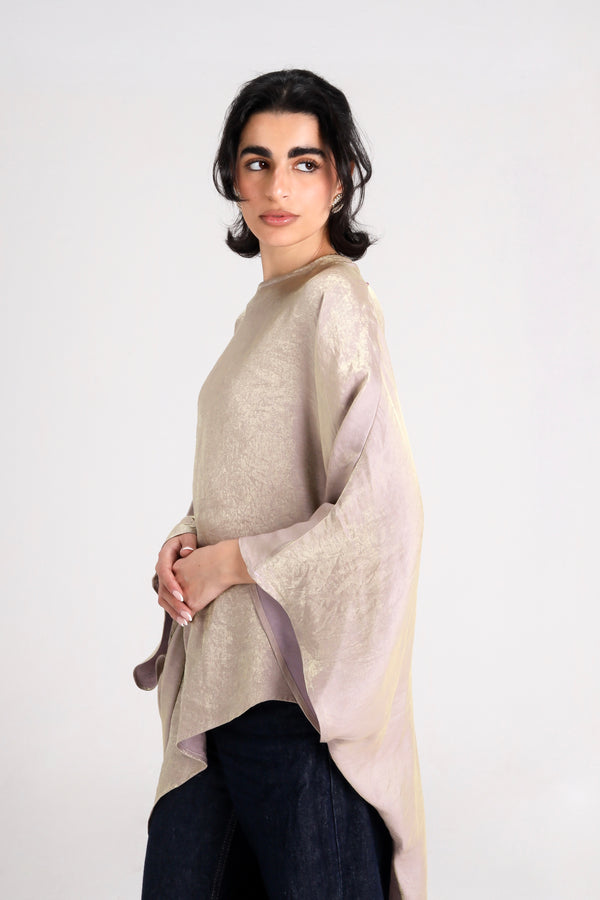 Shimmer Asymmetric Top in Beige