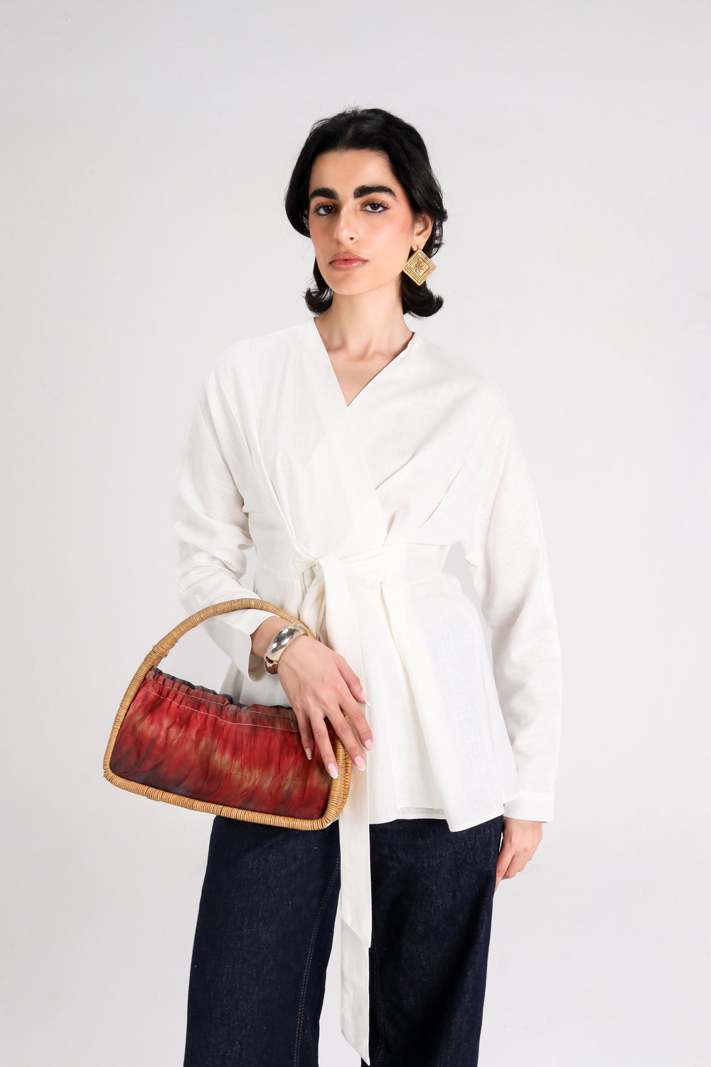 Belted Linen Shirt in Off-White